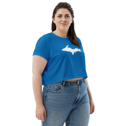 Michigan Upper Peninsula Crop Top (w/ UP Outline) | Sporty - Azure