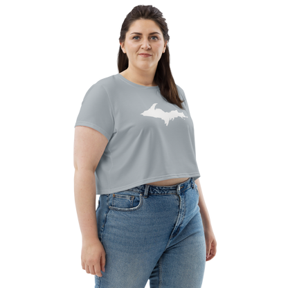 Michigan Upper Peninsula Crop Top (w/ UP Outline) | Sporty - Silver