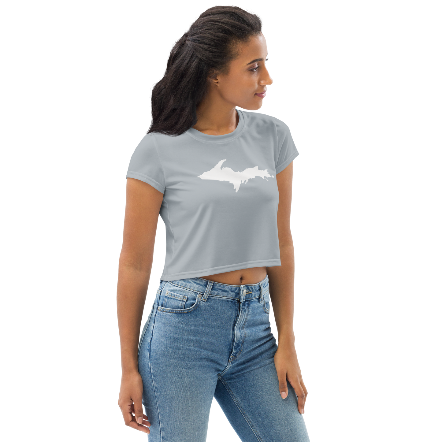 Michigan Upper Peninsula Crop Top (w/ UP Outline) | Sporty - Silver