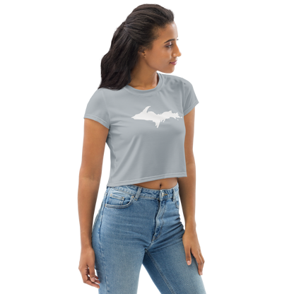 Michigan Upper Peninsula Crop Top (w/ UP Outline) | Sporty - Silver