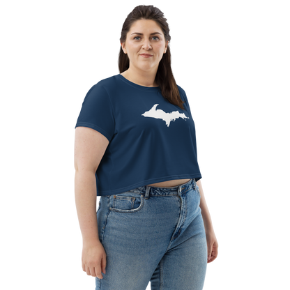 Michigan Upper Peninsula Crop Top (w/ UP Outline) | Sporty - Navy