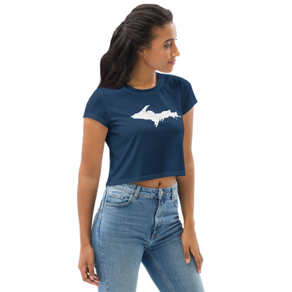 Michigan Upper Peninsula Crop Top (w/ UP Outline) | Sporty - Navy