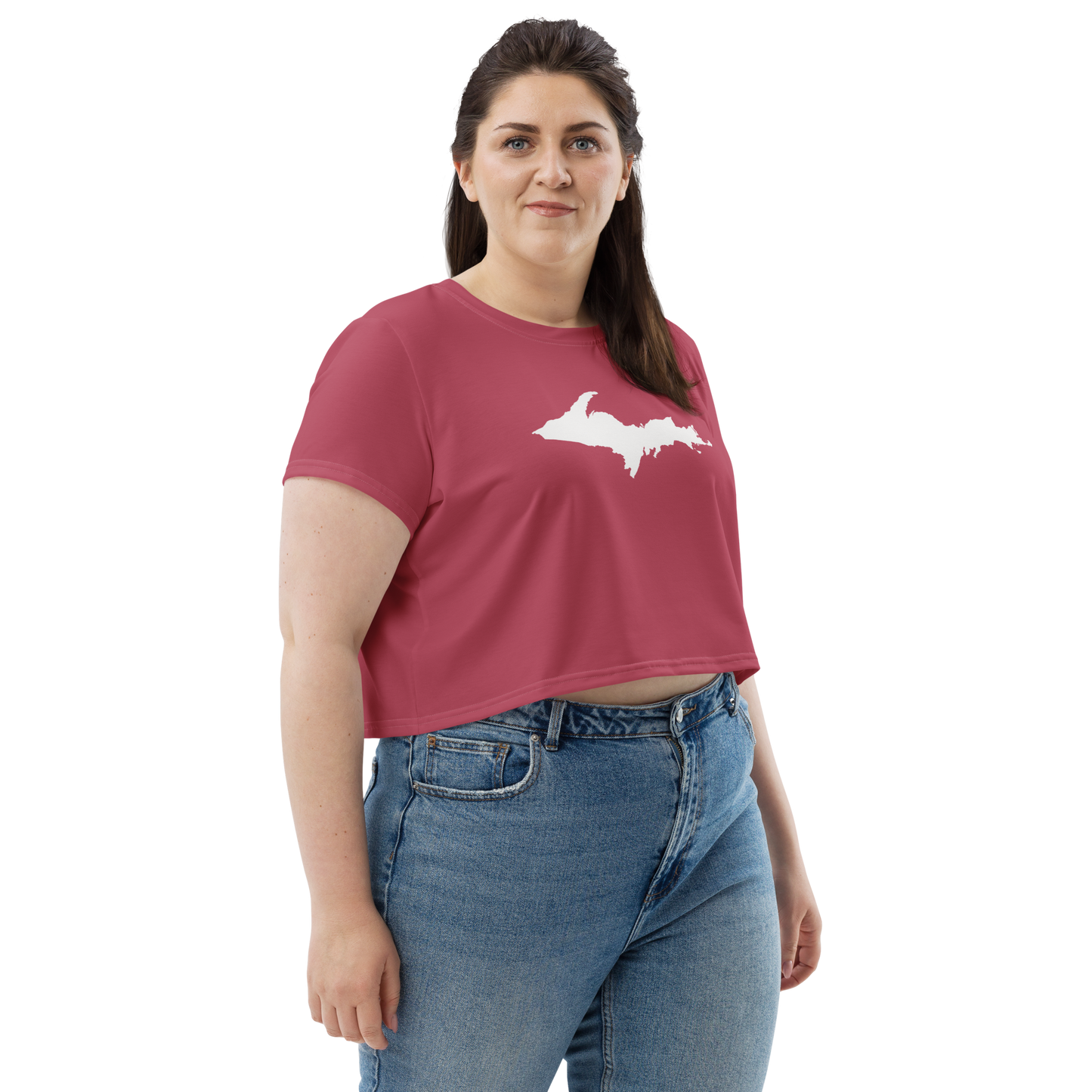 Michigan Upper Peninsula Crop Top (w/ UP Outline) | Sporty - Popstar Pink