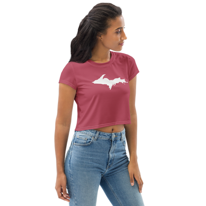 Michigan Upper Peninsula Crop Top (w/ UP Outline) | Sporty - Popstar Pink