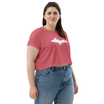 Michigan Upper Peninsula Crop Top (w/ UP Outline) | Sporty - Watermelon Pink