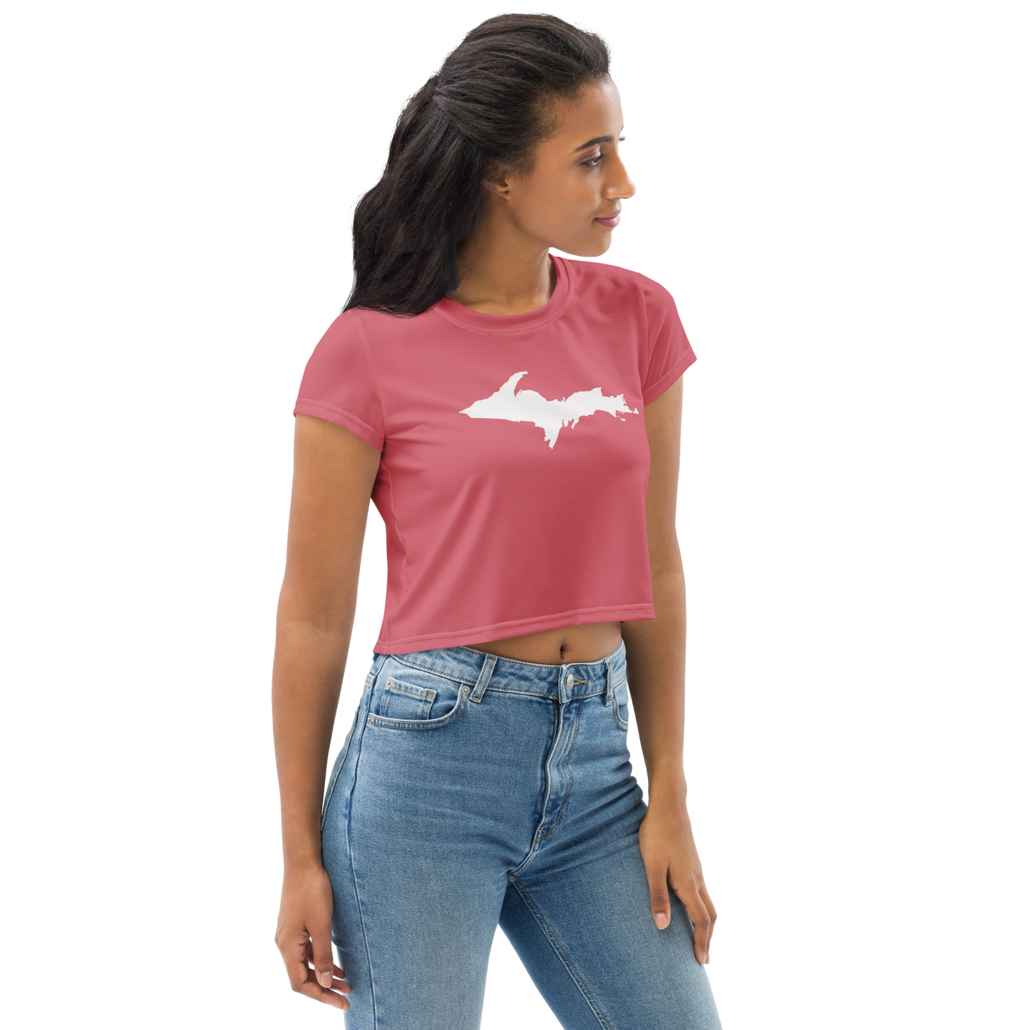 Michigan Upper Peninsula Crop Top (w/ UP Outline) | Sporty - Watermelon Pink