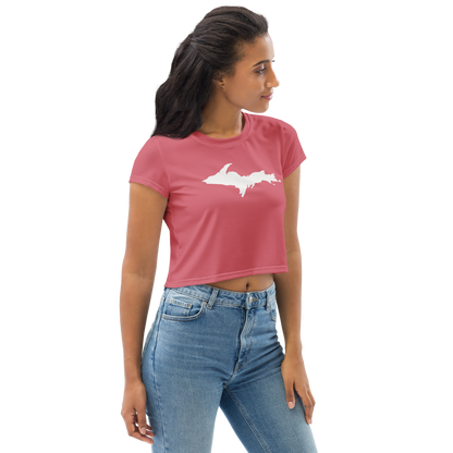 Michigan Upper Peninsula Crop Top (w/ UP Outline) | Sporty - Watermelon Pink