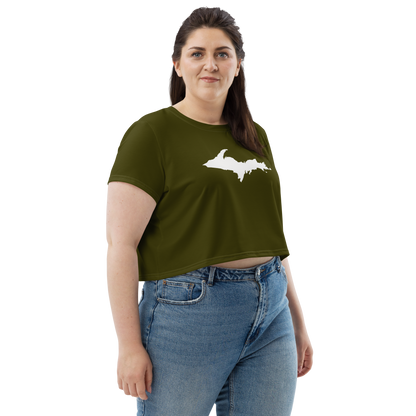 Michigan Upper Peninsula Crop Top (w/ UP Outline) | Sporty - Military Green