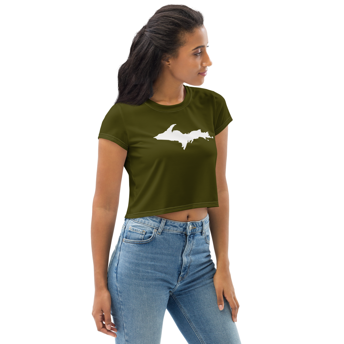 Michigan Upper Peninsula Crop Top (w/ UP Outline) | Sporty - Military Green