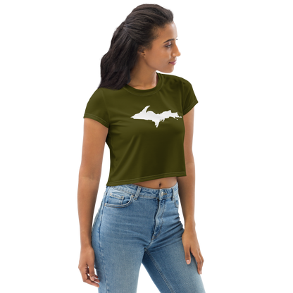 Michigan Upper Peninsula Crop Top (w/ UP Outline) | Sporty - Military Green