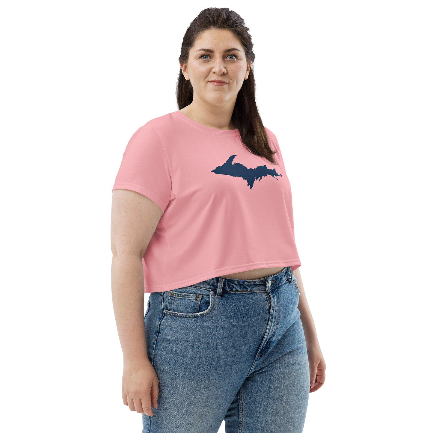 Michigan Upper Peninsula Crop Top (w/ UP Outline) | Sporty - Strawberry Pink