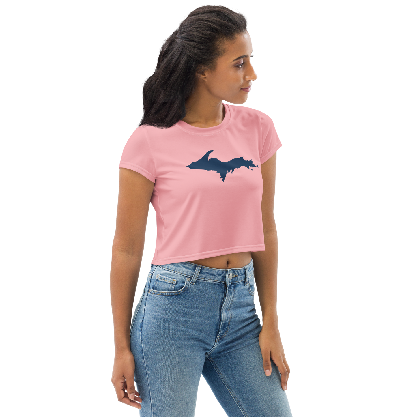 Michigan Upper Peninsula Crop Top (w/ UP Outline) | Sporty - Strawberry Pink