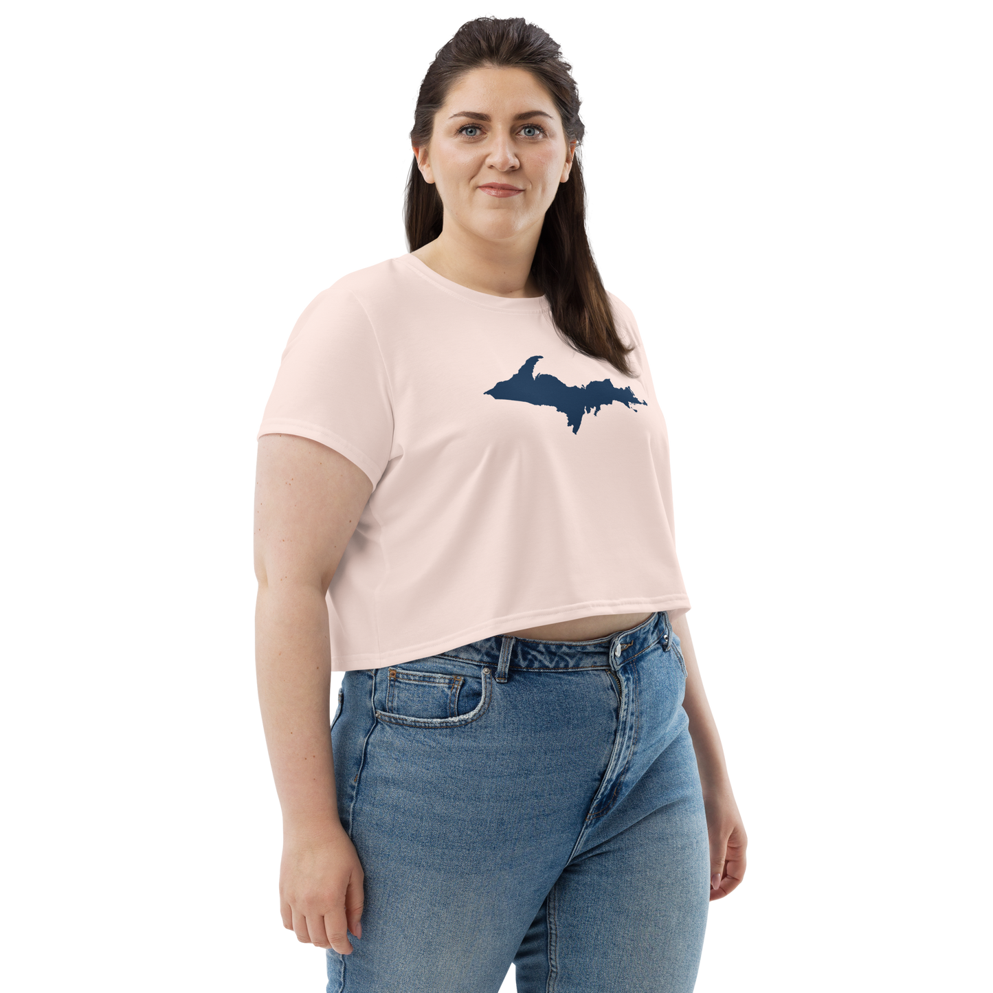 Michigan Upper Peninsula Crop Top (w/ UP Outline) | Sporty - Champagne Pink