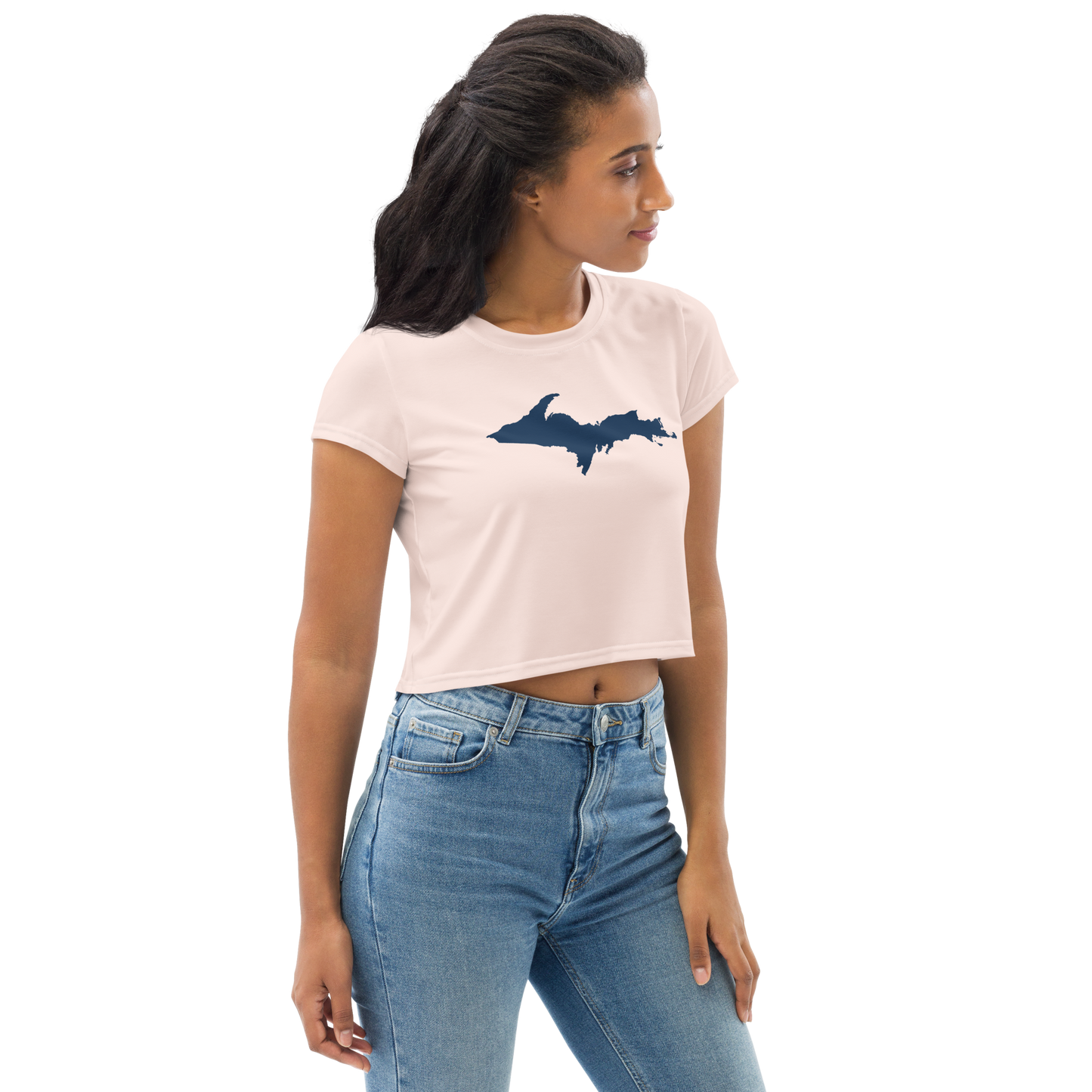 Michigan Upper Peninsula Crop Top (w/ UP Outline) | Sporty - Champagne Pink