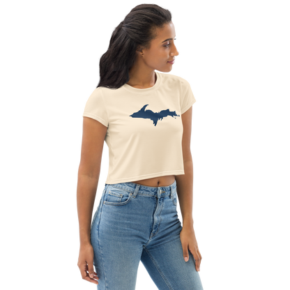 Michigan Upper Peninsula Crop Top (w/ UP Outline) | Sporty - Champagne White