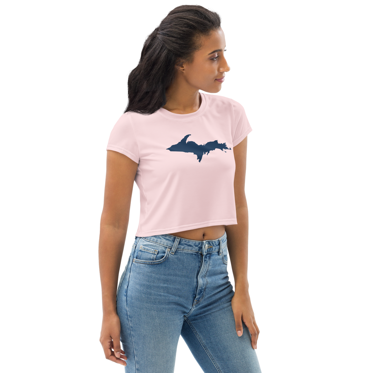 Michigan Upper Peninsula Crop Top (w/ UP Outline) | Sporty - Pale Pink