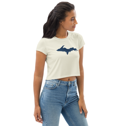 Michigan Upper Peninsula Crop Top (w/ UP Outline) | Sporty - Ivory White