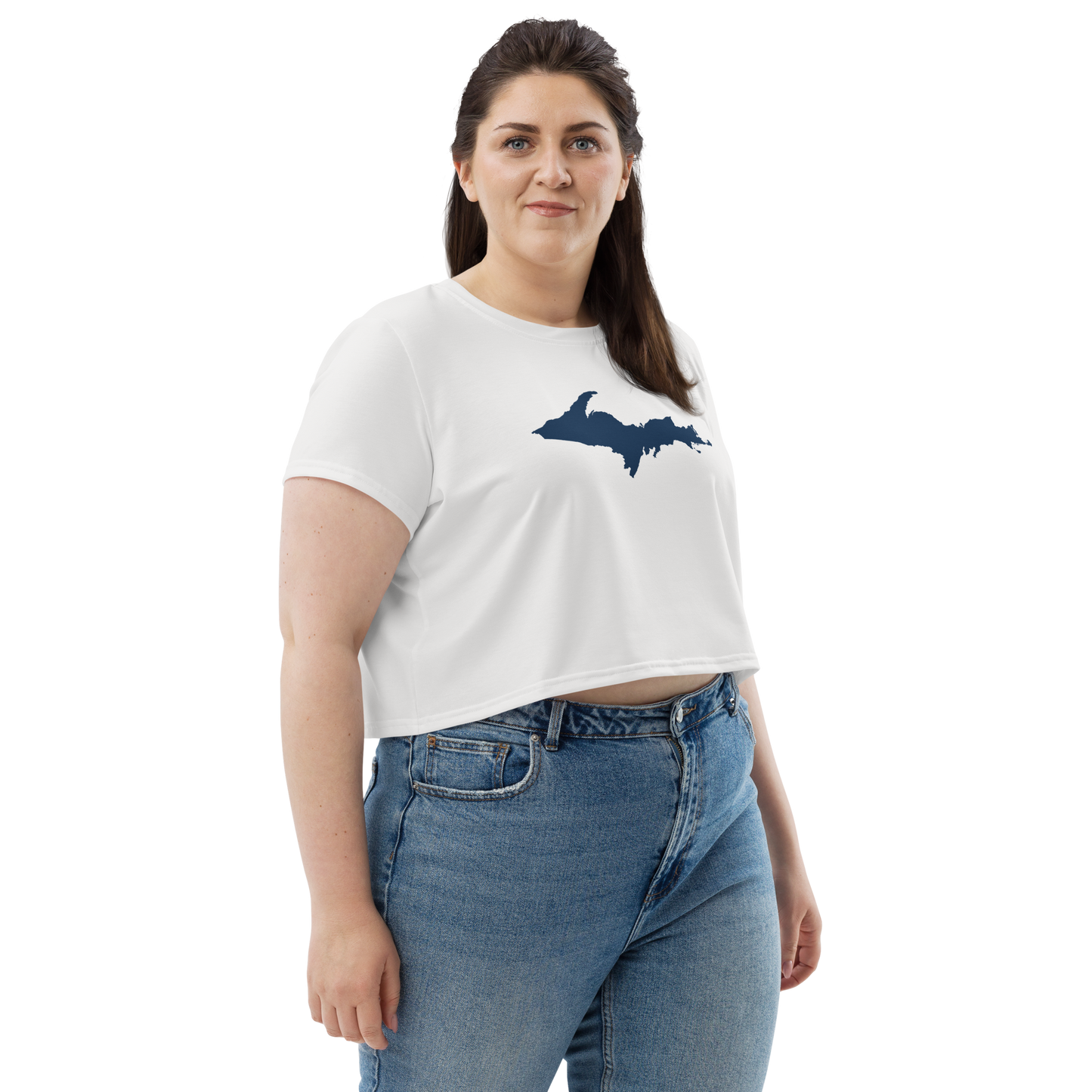 Michigan Upper Peninsula Crop Top (w/ UP Outline) | Sporty - Birch Bark White