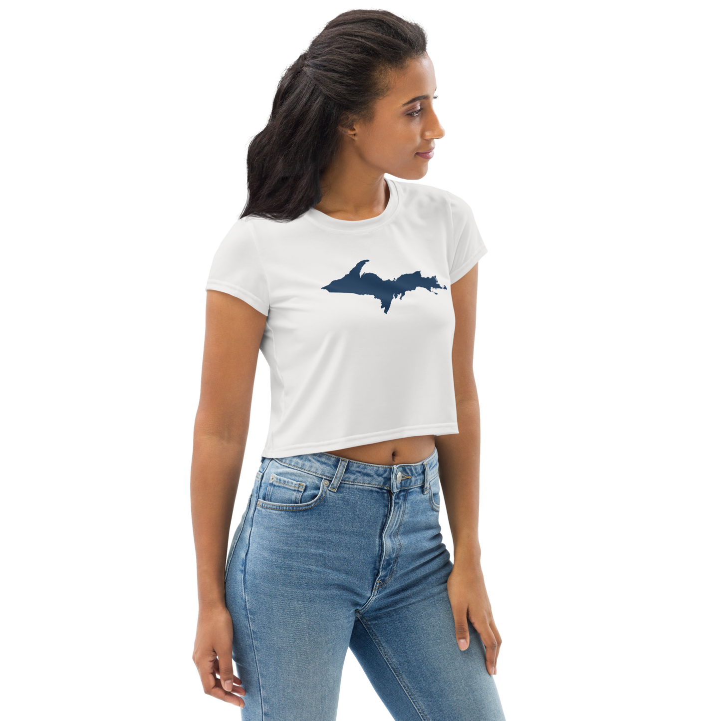 Michigan Upper Peninsula Crop Top (w/ UP Outline) | Sporty - Birch Bark White