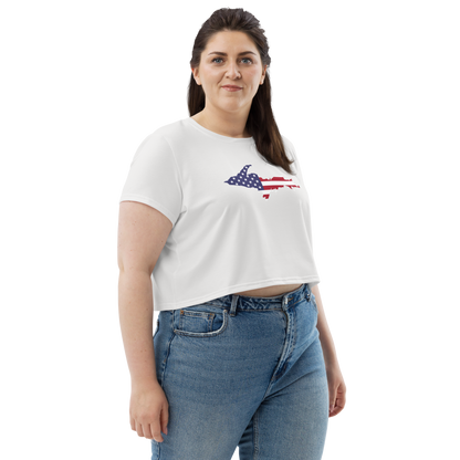 Michigan Upper Peninsula Crop Top (w/ UP USA Flag) | Sporty - Birch Bark White