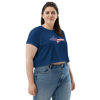 Michigan Upper Peninsula Crop Top (w/ UP USA Flag) | Sporty - Old Glory Blue