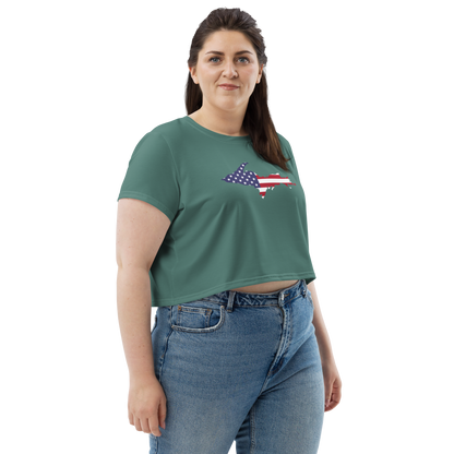 Michigan Upper Peninsula Crop Top (w/ UP USA Flag) | Sporty - Copper Green