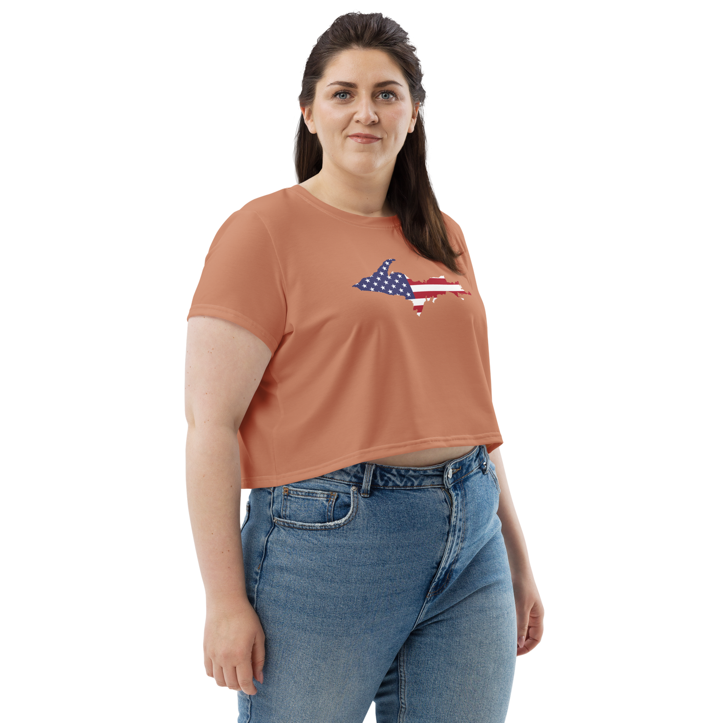 Michigan Upper Peninsula Crop Top (w/ UP USA Flag) | Sporty - Copper Color