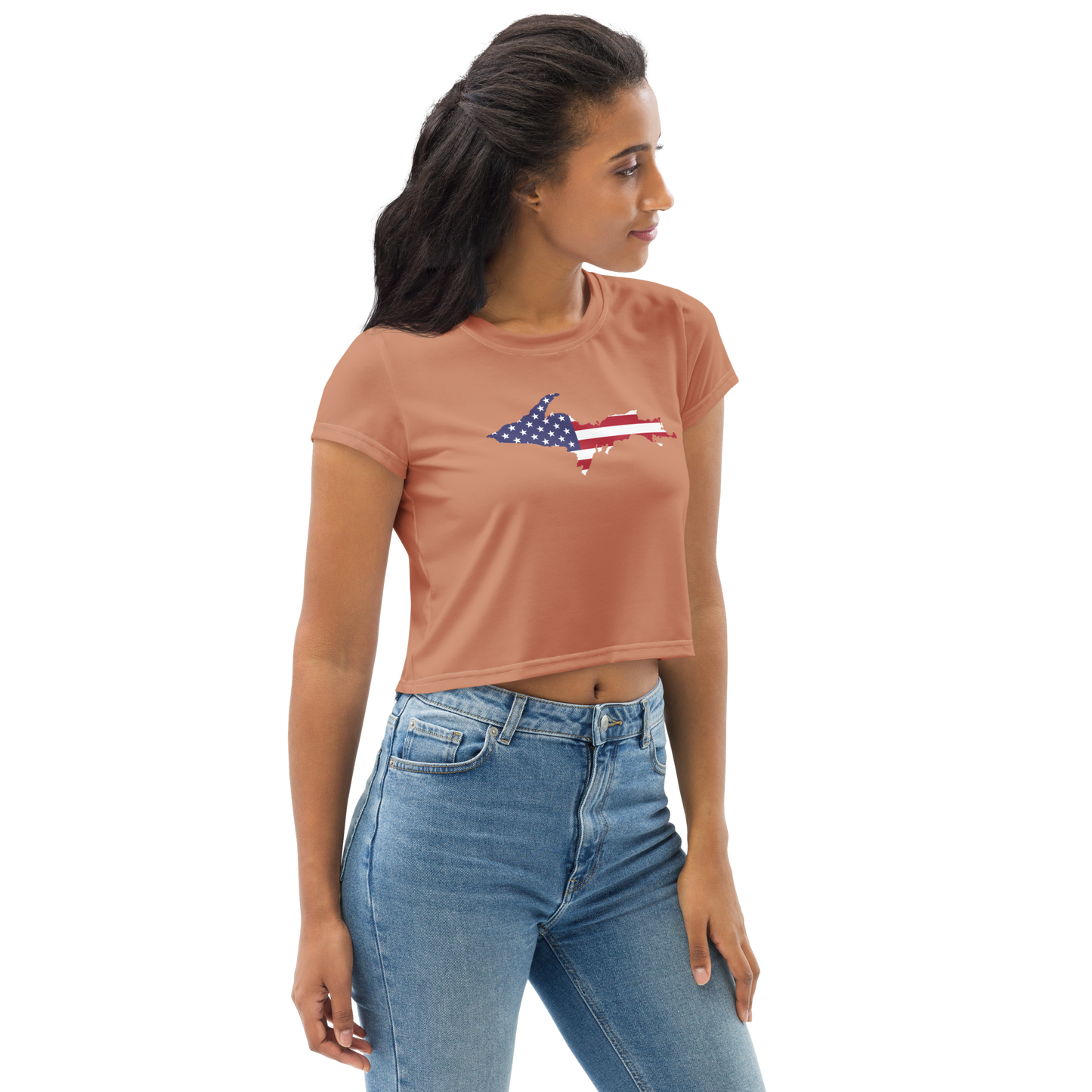 Michigan Upper Peninsula Crop Top (w/ UP USA Flag) | Sporty - Copper Color