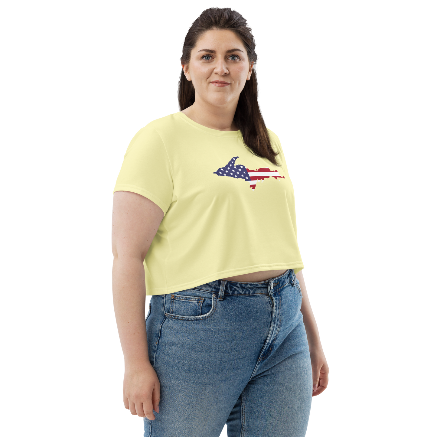 Michigan Upper Peninsula Crop Top (w/ UP Outline) | Sporty - Canary Yellow