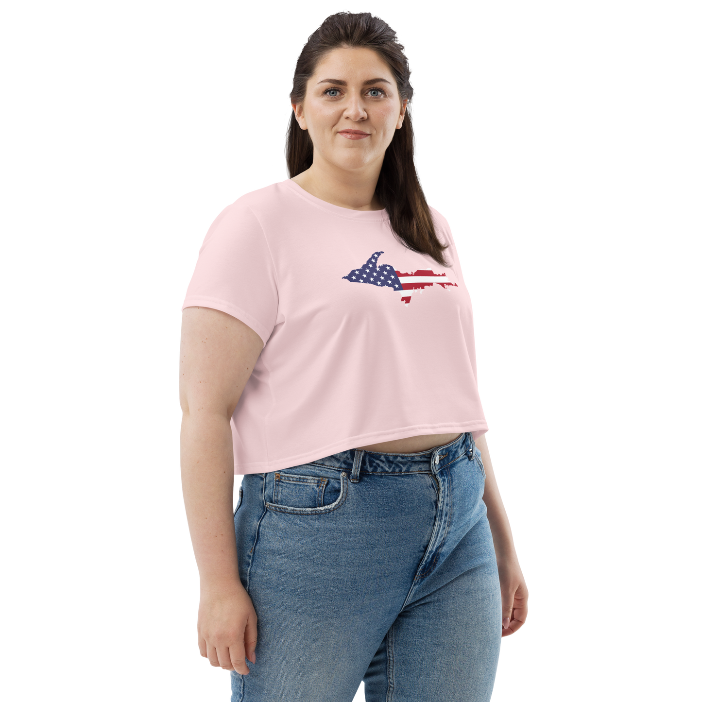 Michigan Upper Peninsula Crop Top (w/ UP USA Flag) | Sporty - Pale Pink