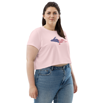 Michigan Upper Peninsula Crop Top (w/ UP USA Flag) | Sporty - Pale Pink