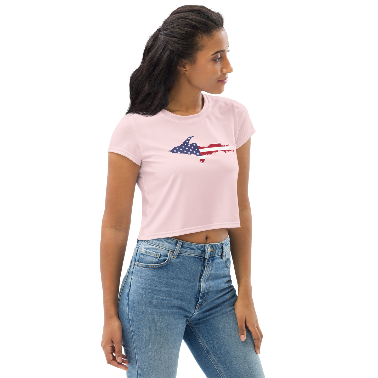 Michigan Upper Peninsula Crop Top (w/ UP USA Flag) | Sporty - Pale Pink