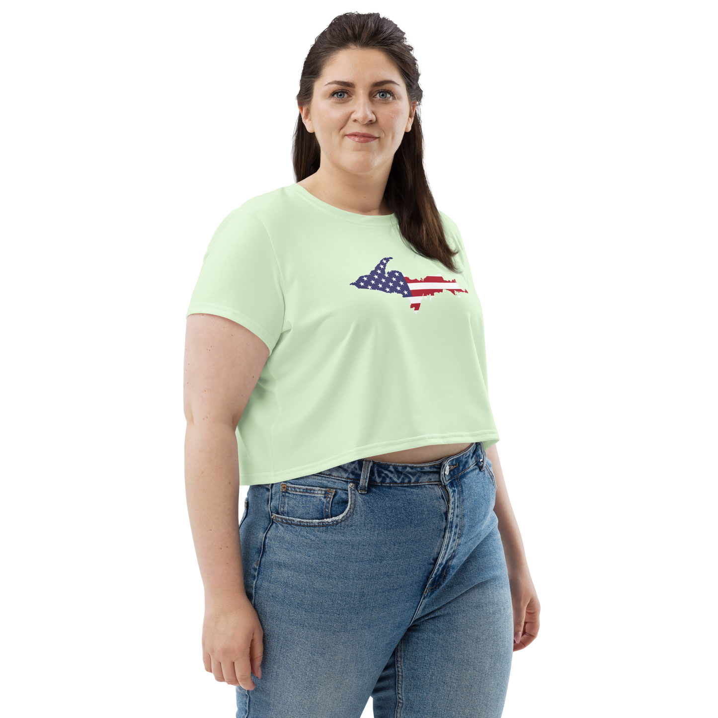 Michigan Upper Peninsula Crop Top (w/ UP USA Flag) | Sporty - Dew Green