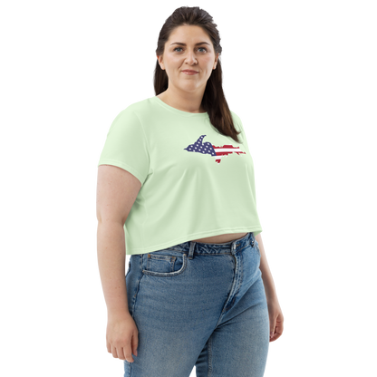 Michigan Upper Peninsula Crop Top (w/ UP USA Flag) | Sporty - Dew Green