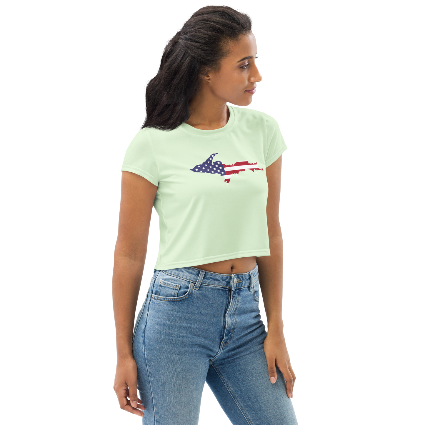 Michigan Upper Peninsula Crop Top (w/ UP USA Flag) | Sporty - Dew Green