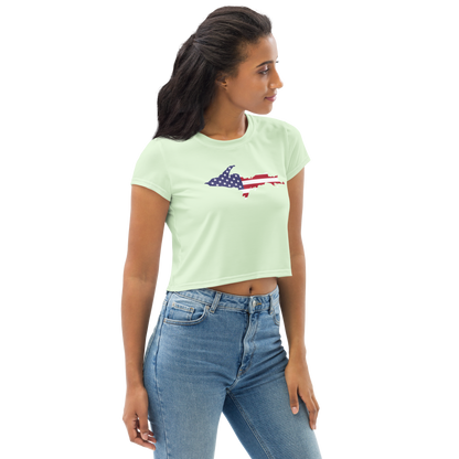 Michigan Upper Peninsula Crop Top (w/ UP USA Flag) | Sporty - Dew Green