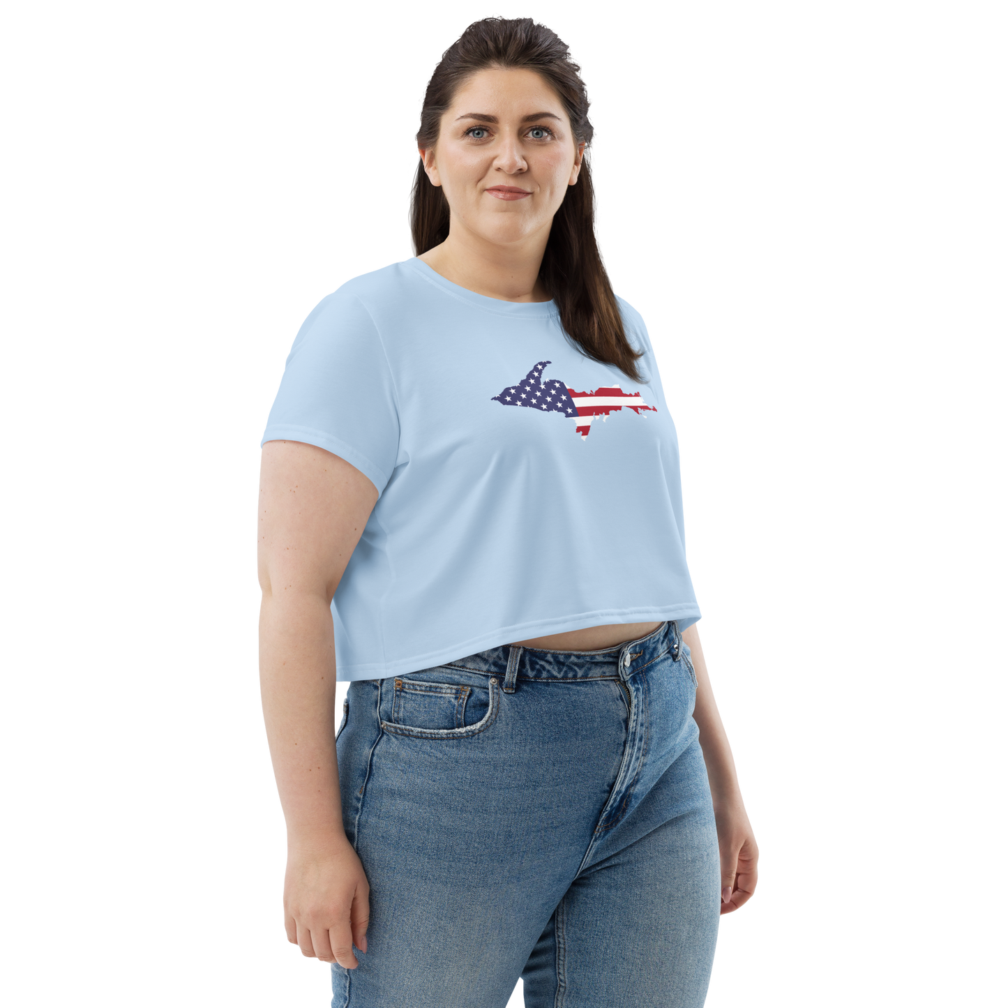 Michigan Upper Peninsula Crop Top (w/ UP USA Flag) | Sporty - Light Blue