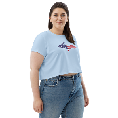 Michigan Upper Peninsula Crop Top (w/ UP USA Flag) | Sporty - Light Blue