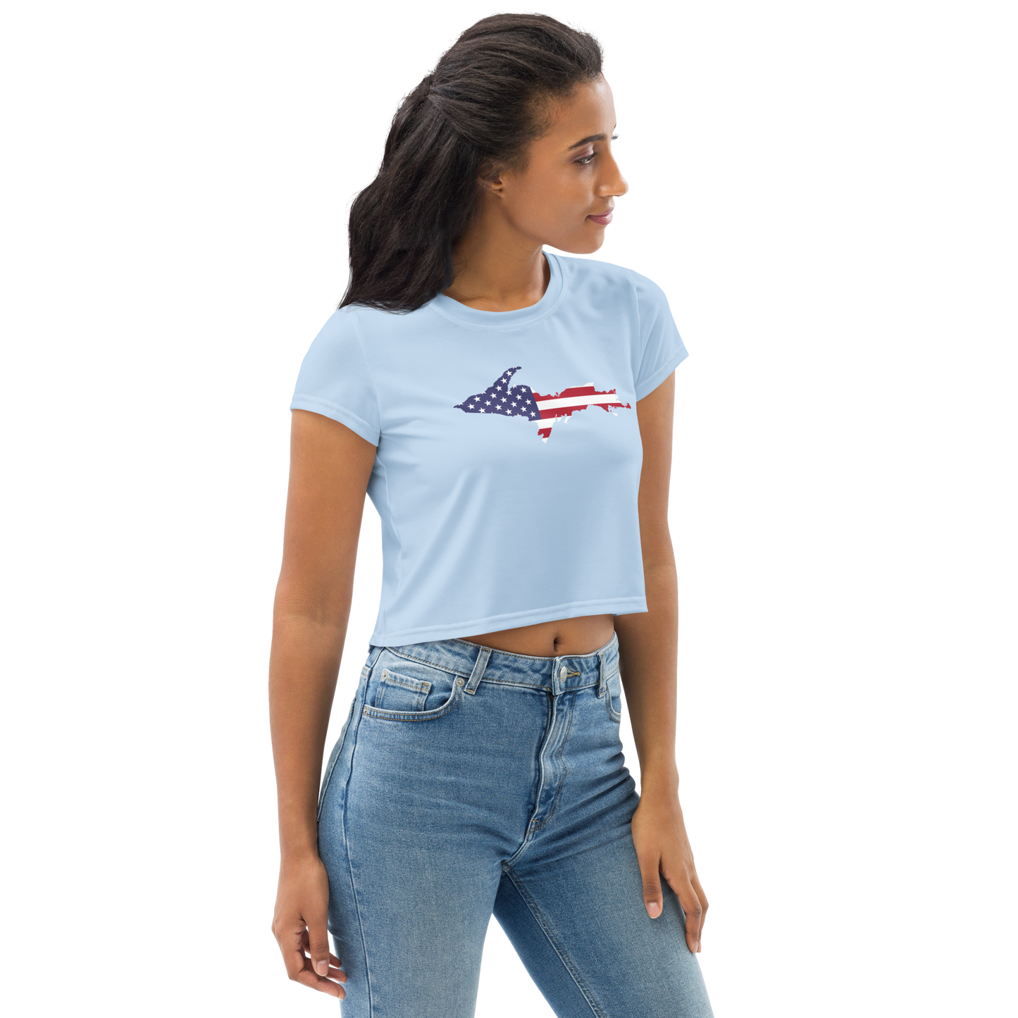 Michigan Upper Peninsula Crop Top (w/ UP USA Flag) | Sporty - Light Blue