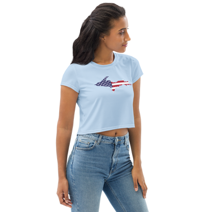 Michigan Upper Peninsula Crop Top (w/ UP USA Flag) | Sporty - Light Blue