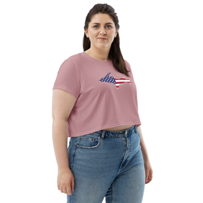 Michigan Upper Peninsula Crop Top (w/ UP USA Flag) | Sporty - Cherry Blossom Pink