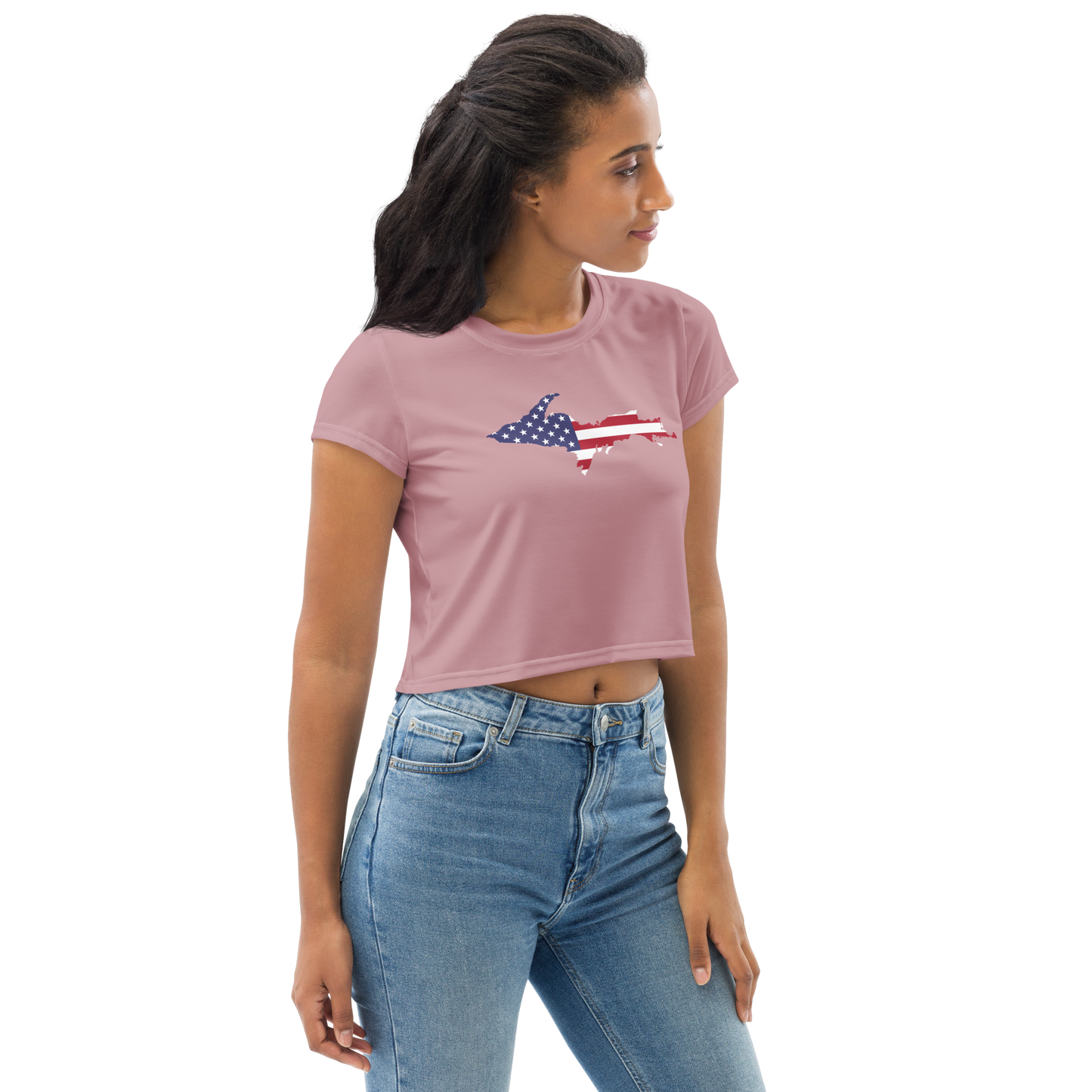 Michigan Upper Peninsula Crop Top (w/ UP USA Flag) | Sporty - Cherry Blossom Pink