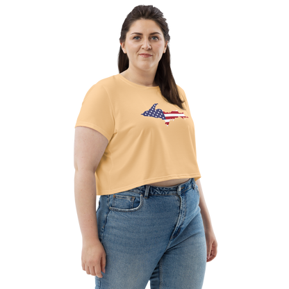 Michigan Upper Peninsula Crop Top (w/ UP USA Flag) | Sporty - Pale Apricot