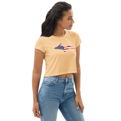 Michigan Upper Peninsula Crop Top (w/ UP USA Flag) | Sporty - Pale Apricot