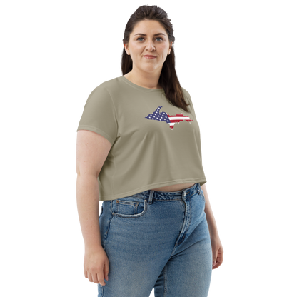 Michigan Upper Peninsula Crop Top (w/ UP USA Flag) | Sporty - Petoskey Stone Beige