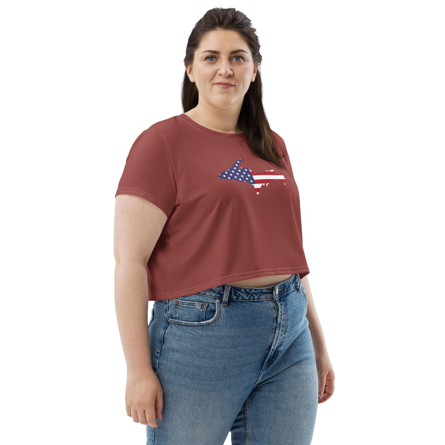 Michigan Upper Peninsula Crop Top (w/ UP USA Flag) | Sporty - Ore Dock Red