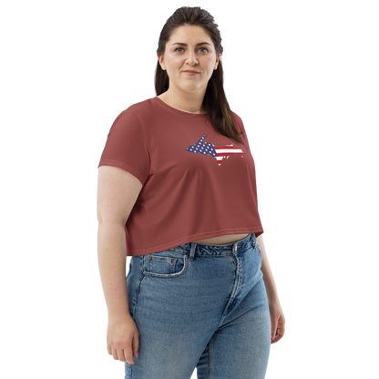 Michigan Upper Peninsula Crop Top (w/ UP USA Flag) | Sporty - Ore Dock Red