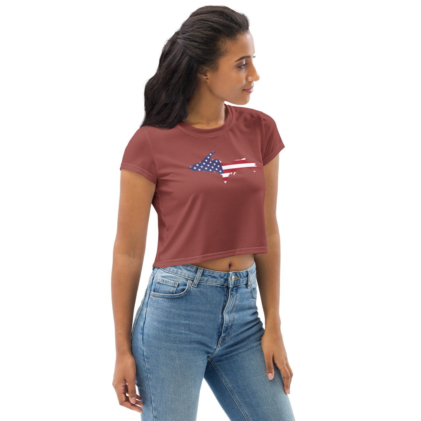 Michigan Upper Peninsula Crop Top (w/ UP USA Flag) | Sporty - Ore Dock Red