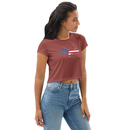 Michigan Upper Peninsula Crop Top (w/ UP USA Flag) | Sporty - Ore Dock Red