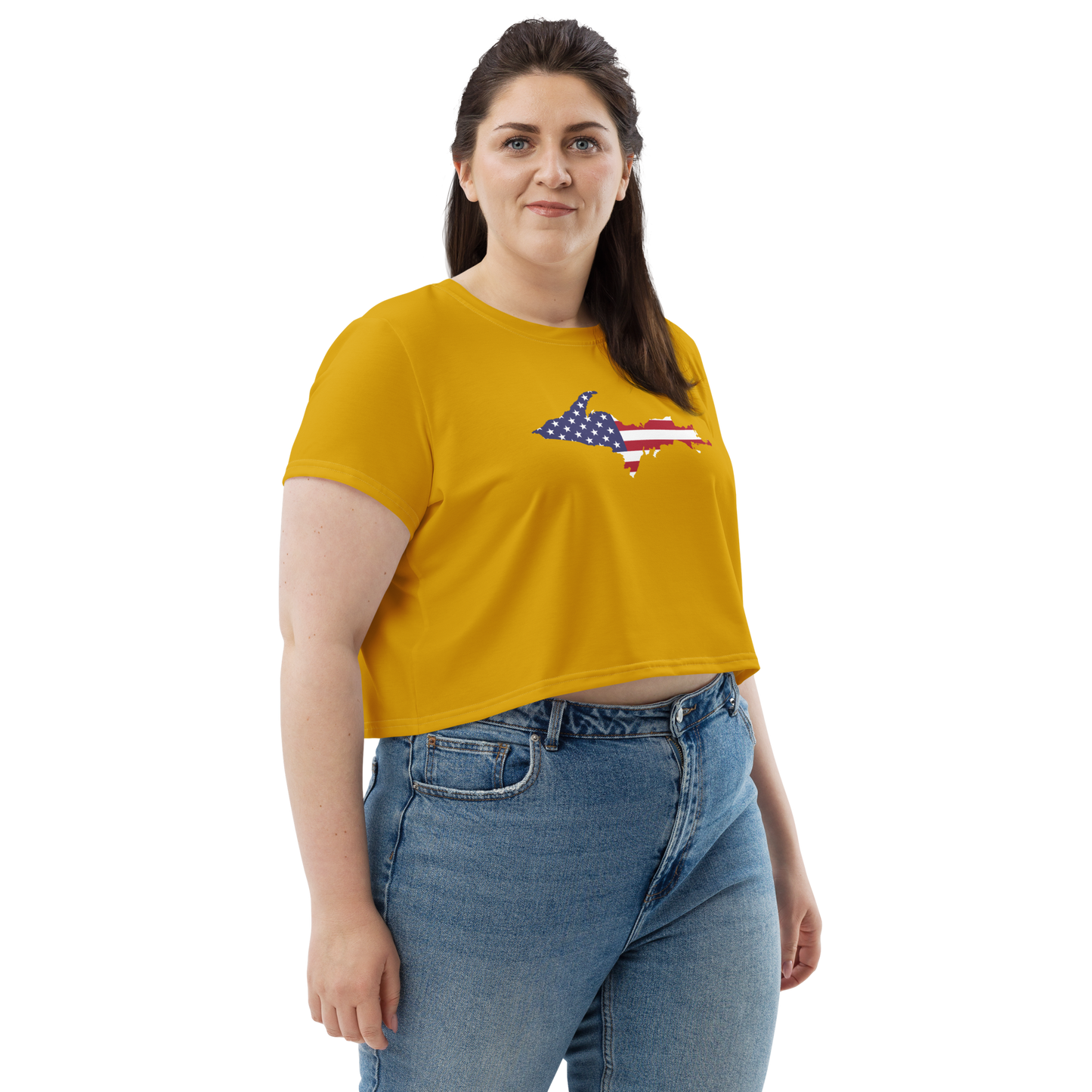 Michigan Upper Peninsula Crop Top (w/ UP USA Flag) | Sporty - Gold